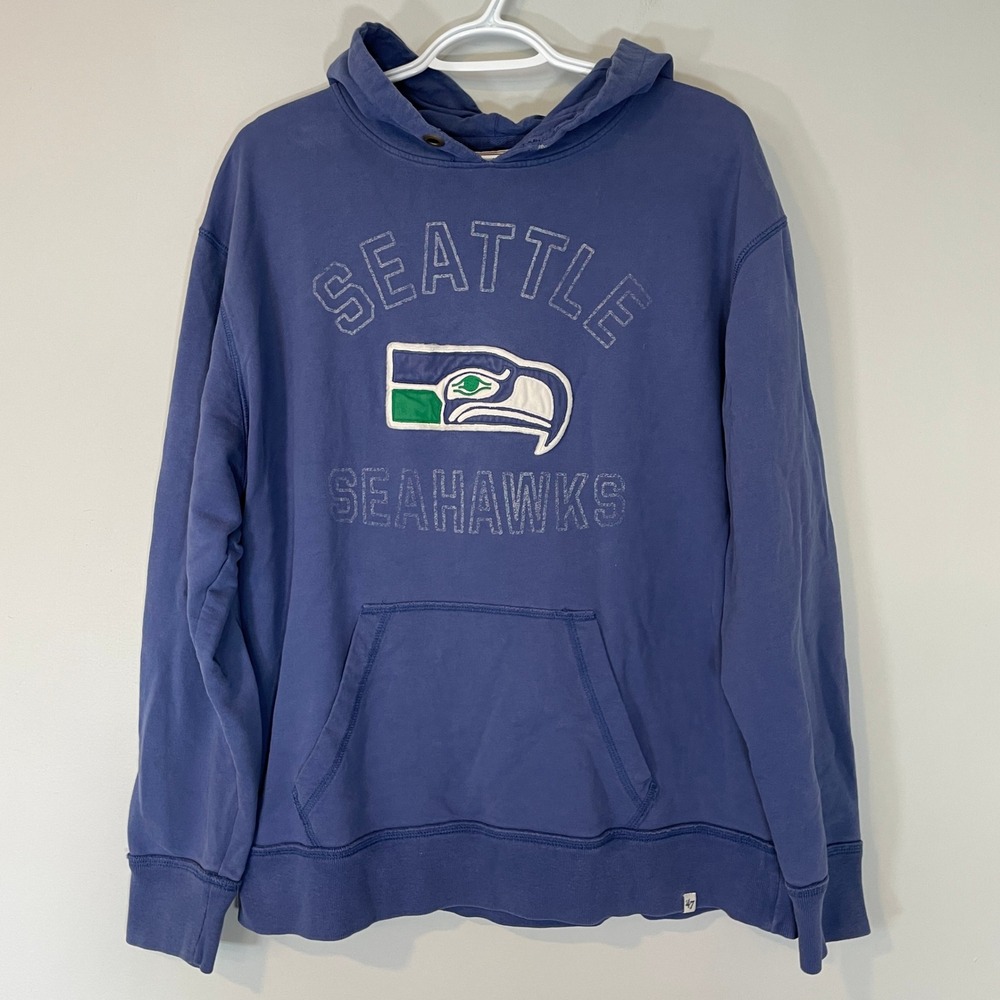 Seattle Seahawks 47 Brand Mens L Blue Hoodie NFL Football Sweatshirt READ